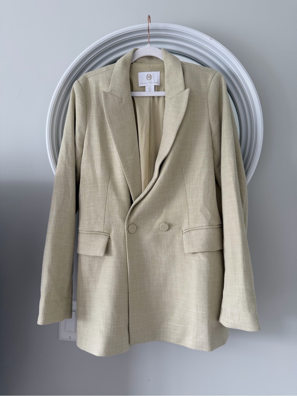 House of Harlow 1960 Double-Breasted Blazer in Light Beige/Green